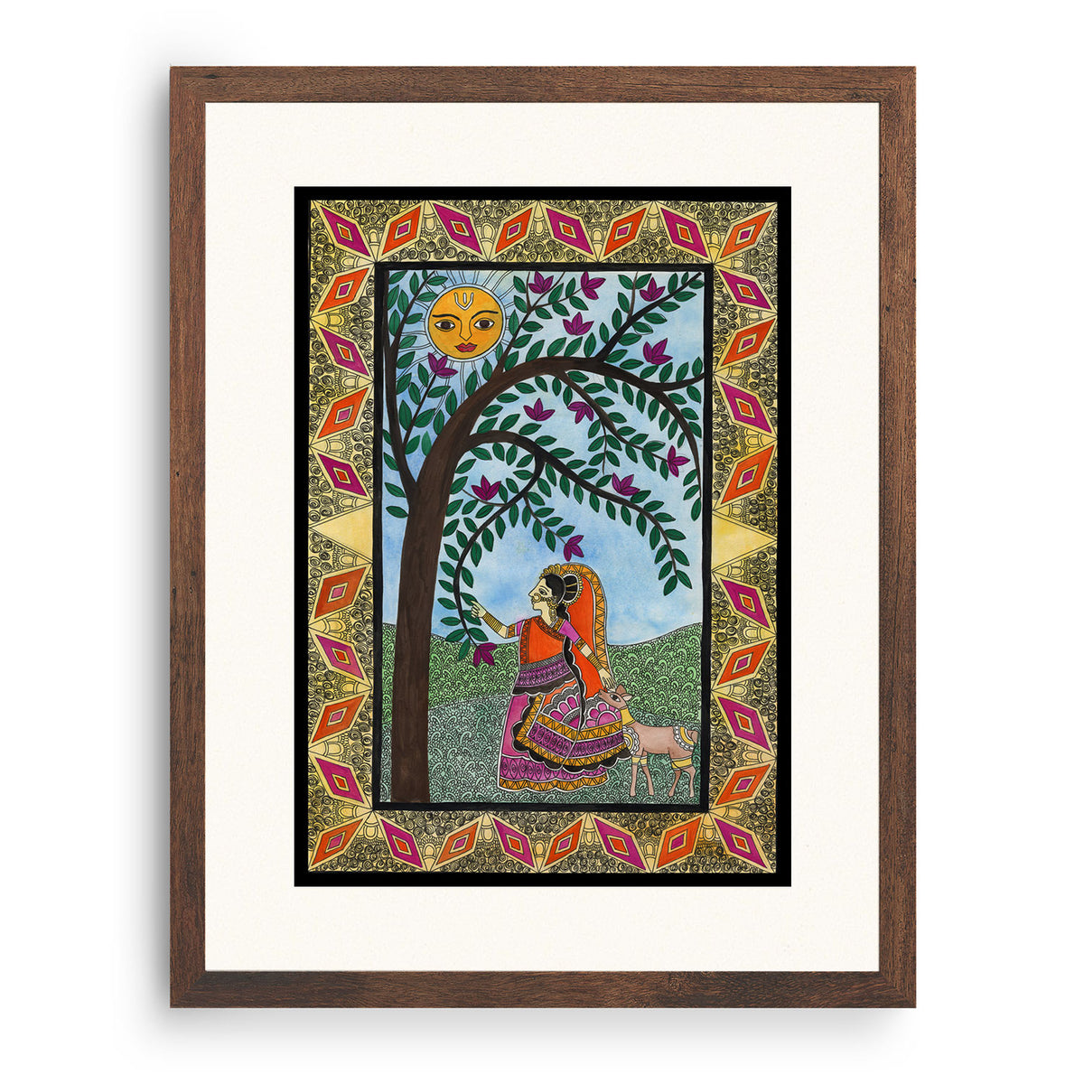 Lady in the Garden and Sun Madhubani Painting: Buy Madhubani Paintings ...