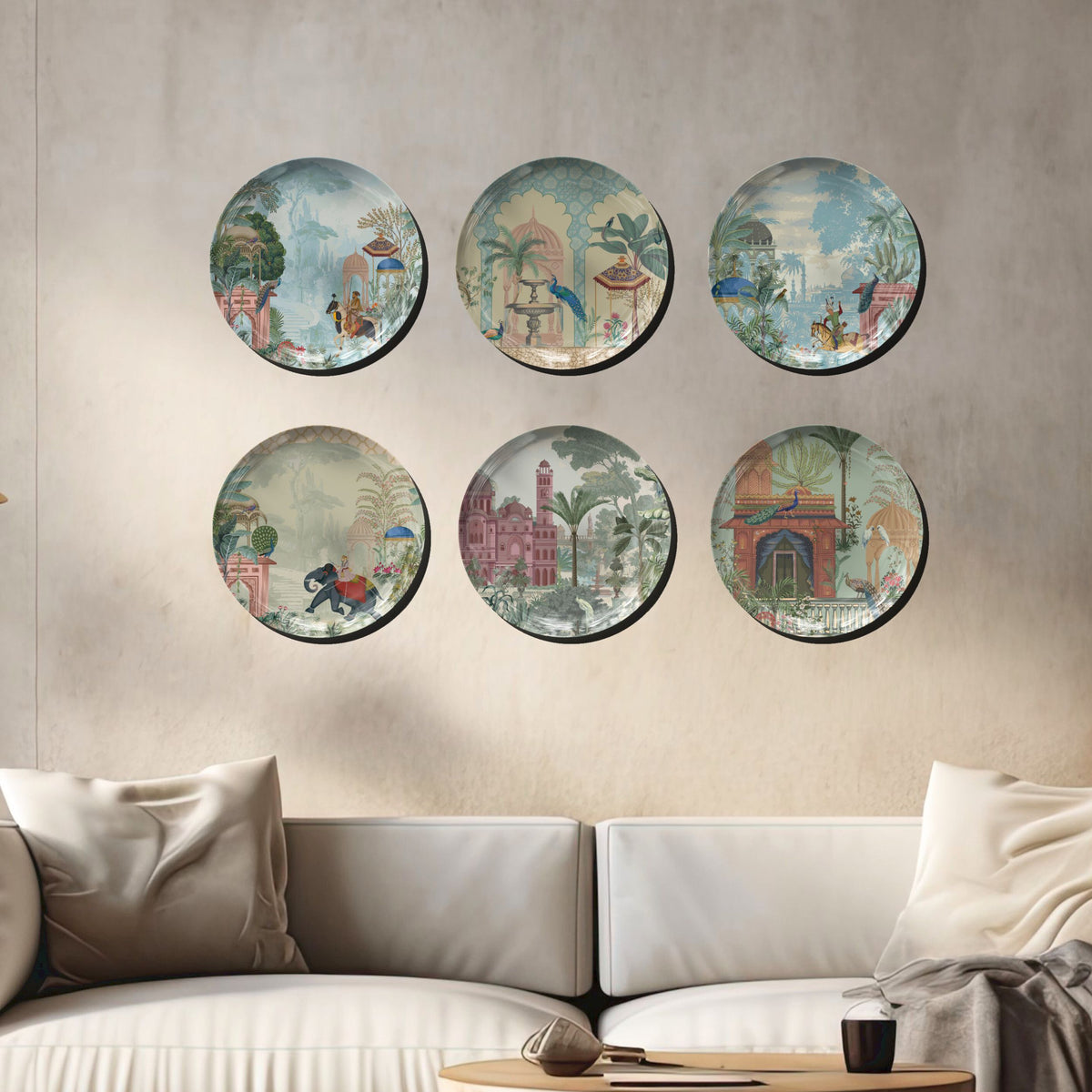 Indian Heritage Plates Set, Set of 6, Traditional Indian Art, Decor Pl