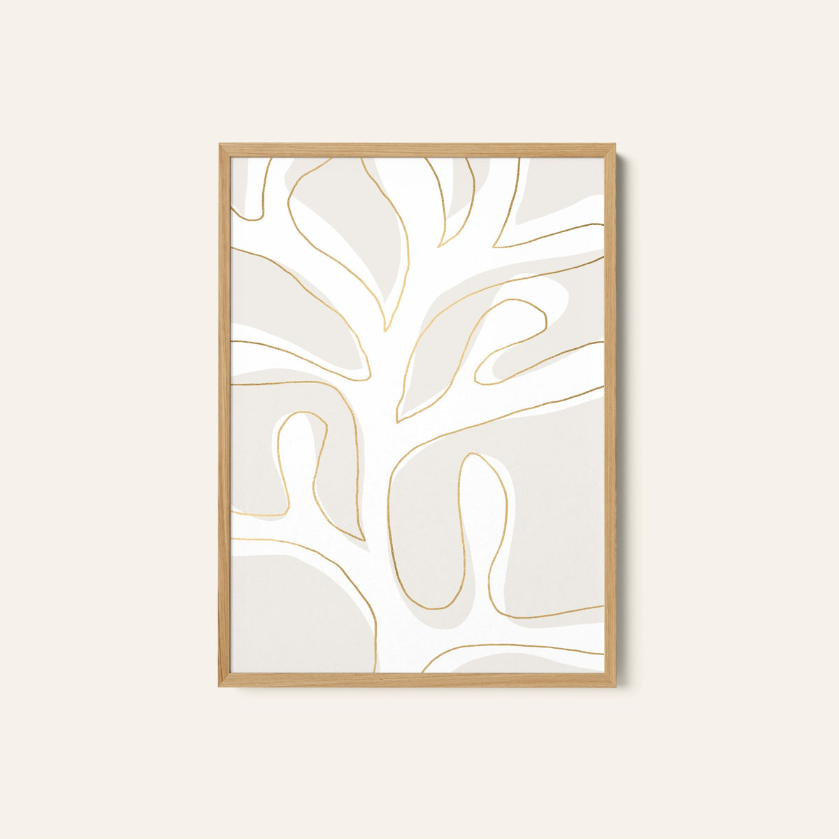 Abstract Twig White and Gold, Minimal Art, Minimalist Painting