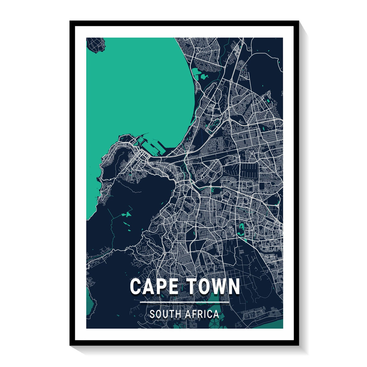 Cape Town Blue Dark City Map Buy Premium Framed Old & Modern Map Art Prints Online Dessine Art