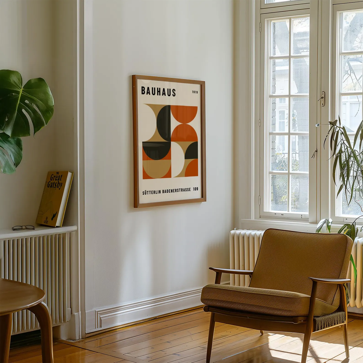 Geometric wall art in a modern room