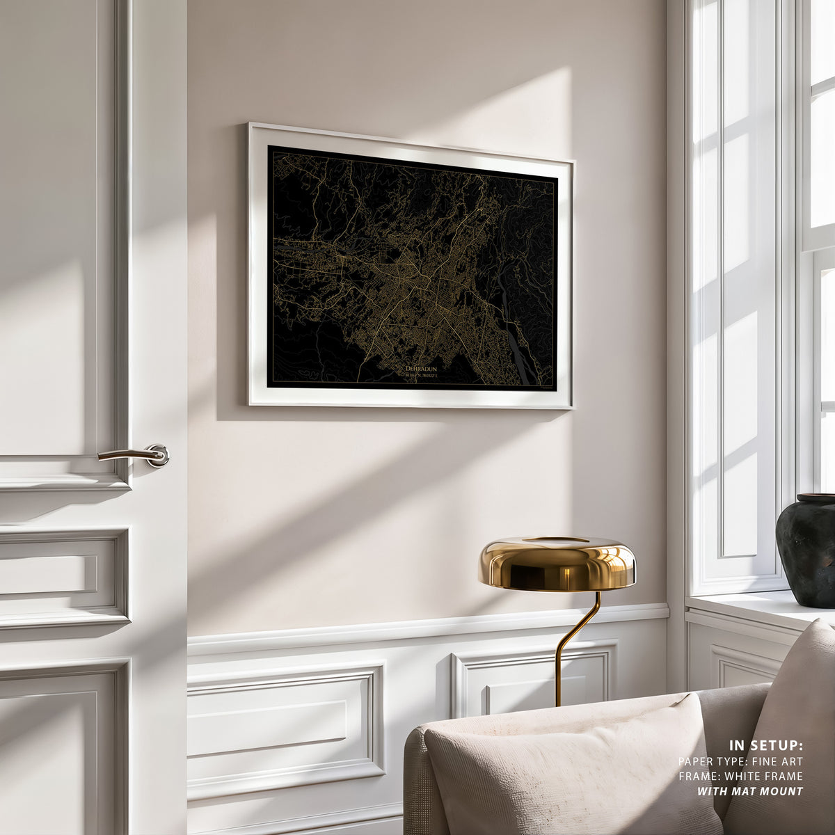 Dehradun Map Black and Gold Map, Wall Art Prints