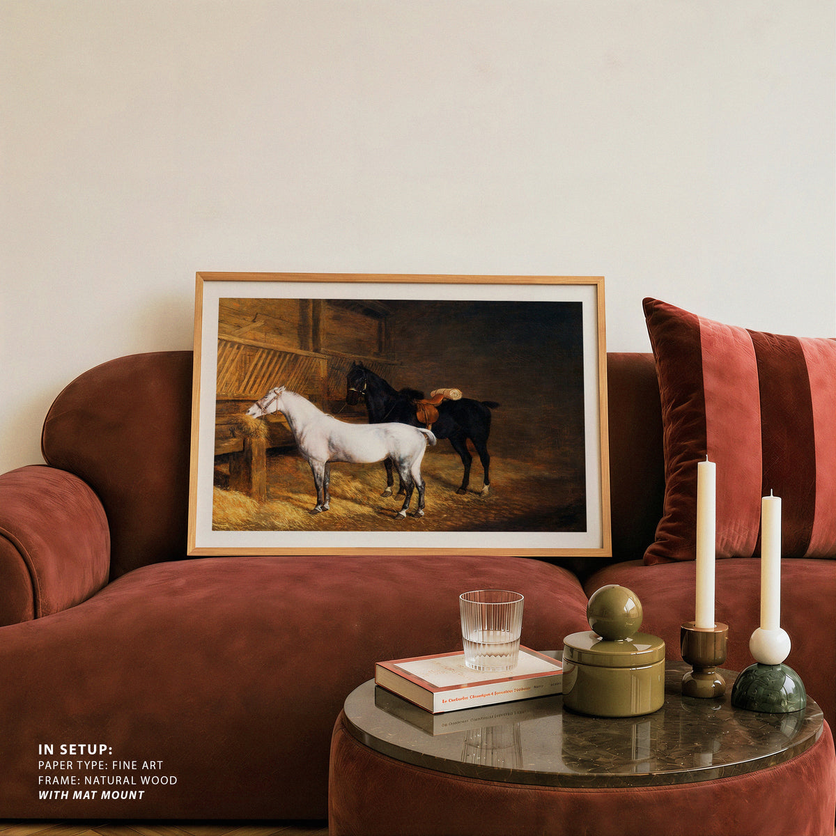 A Grey Pony and a Black Charger by Jacques Agasse, Animal Painting