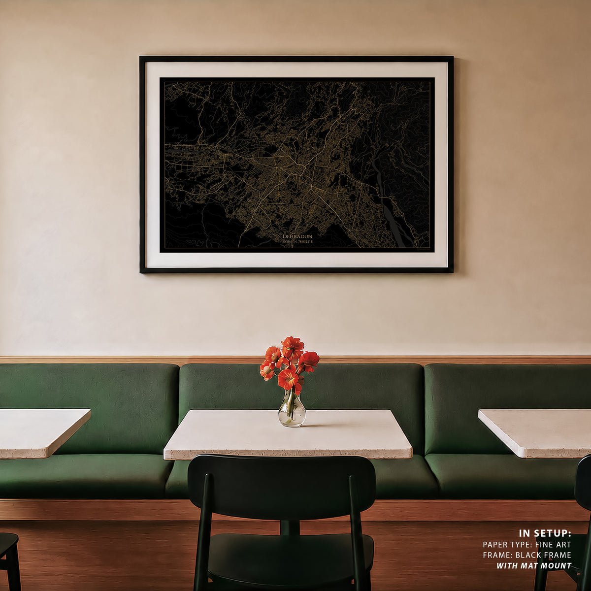 Dehradun Map Black and Gold Map, Wall Art Prints