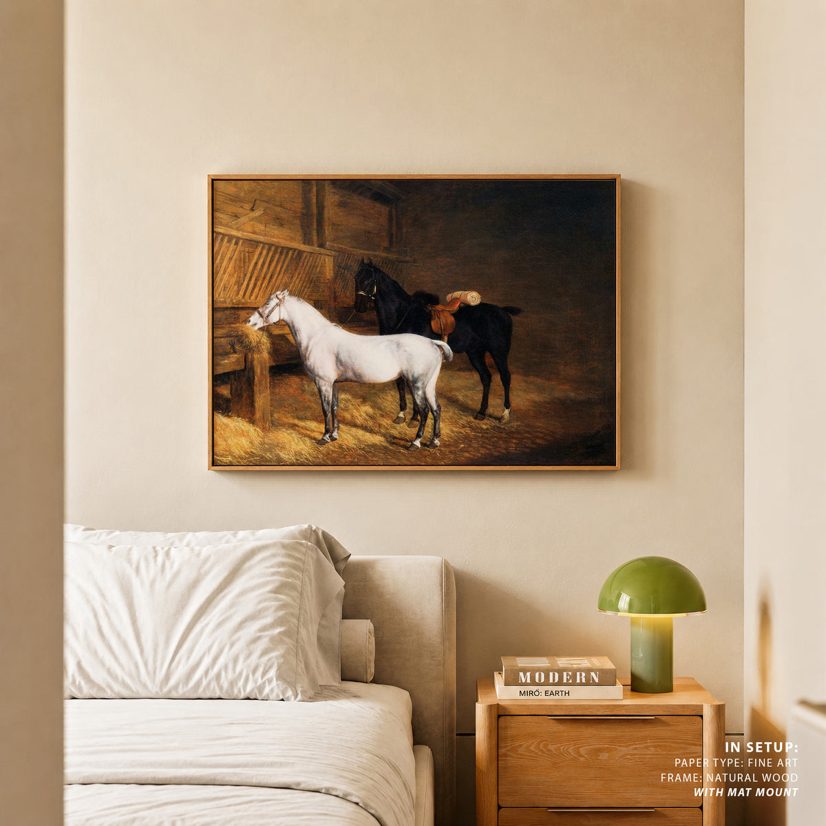 A Grey Pony and a Black Charger by Jacques Agasse, Animal Painting