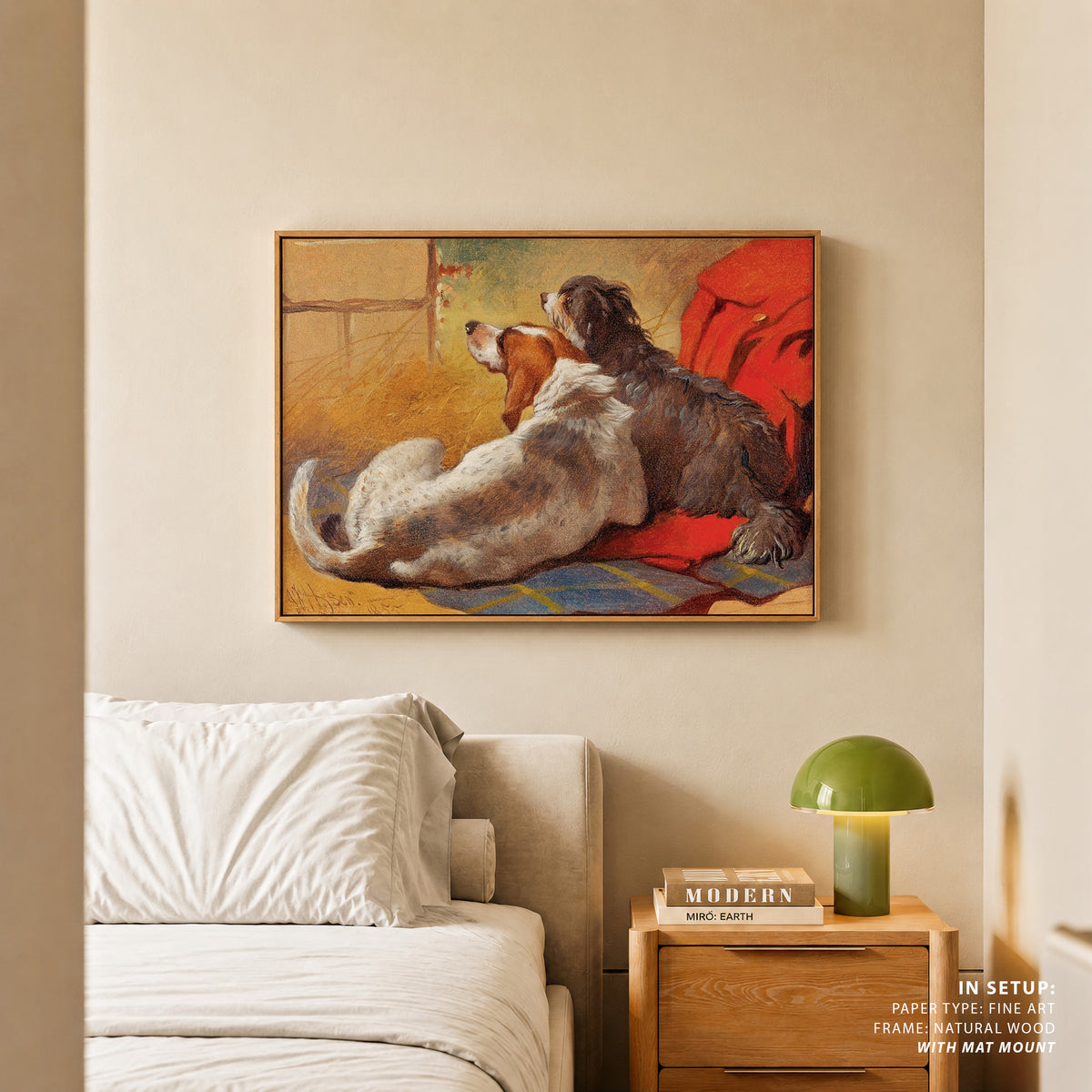 A Hound and a Bearded Collie seated on a Hunting Coat, Animal Painting