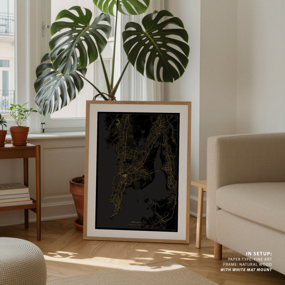 Mumbai Map Gold and Black Map, Wall Art Prints