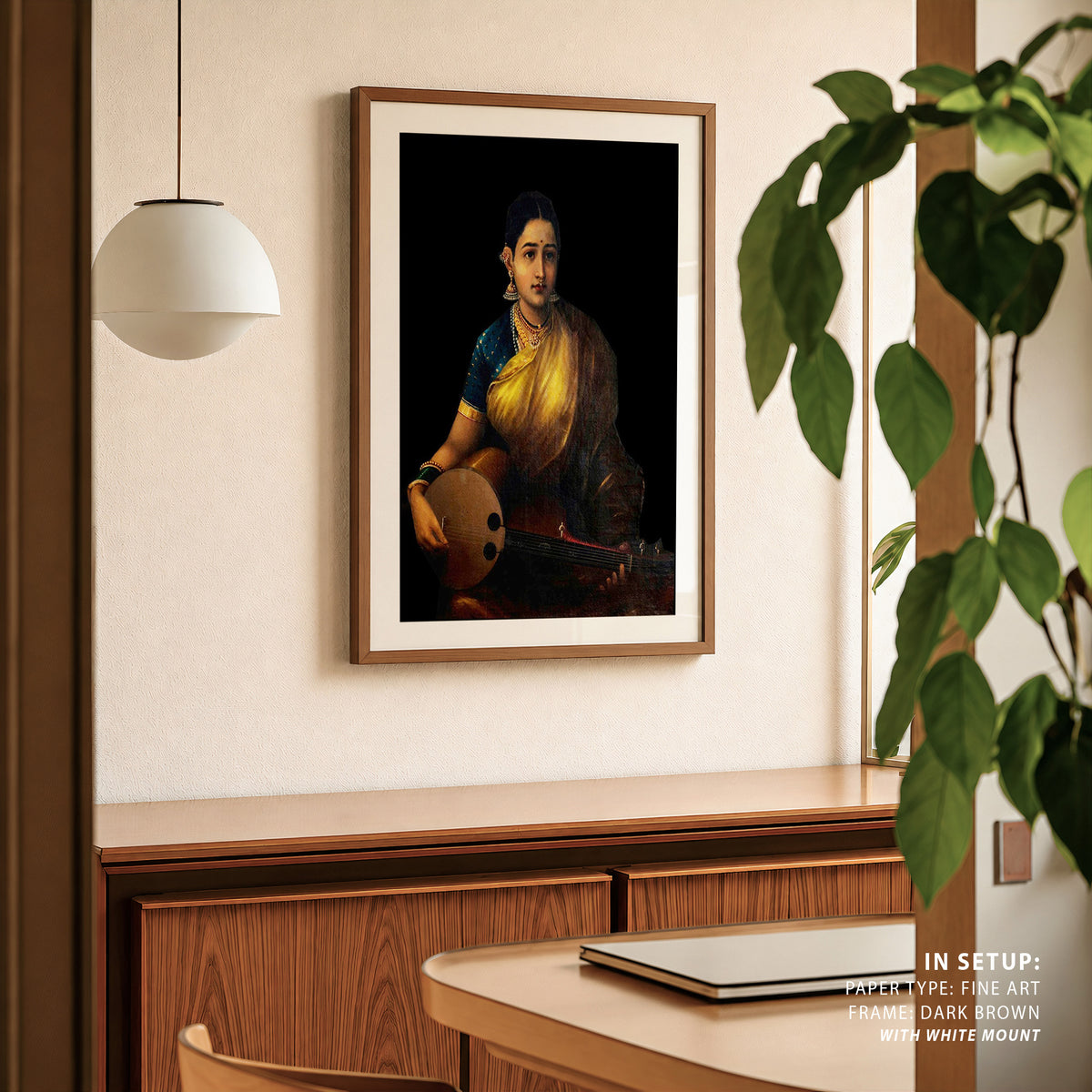 A Tamil Lady Playing the Swarbat, Ravi Varma Painting