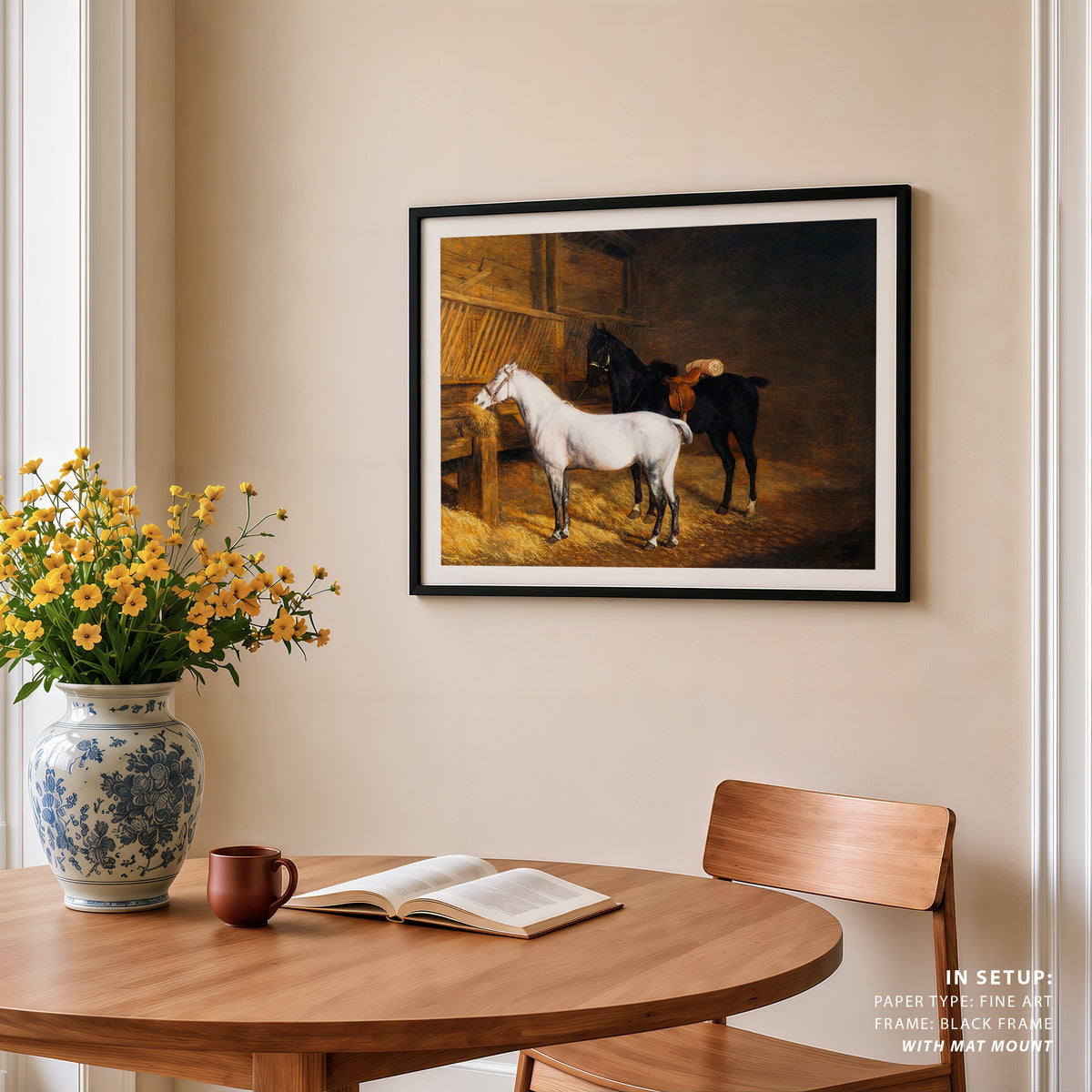 A Grey Pony and a Black Charger by Jacques Agasse, Animal Painting