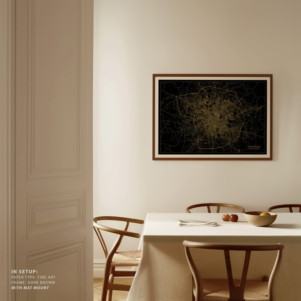 Hyderabad Map Gold and Black Map, Wall Art Prints