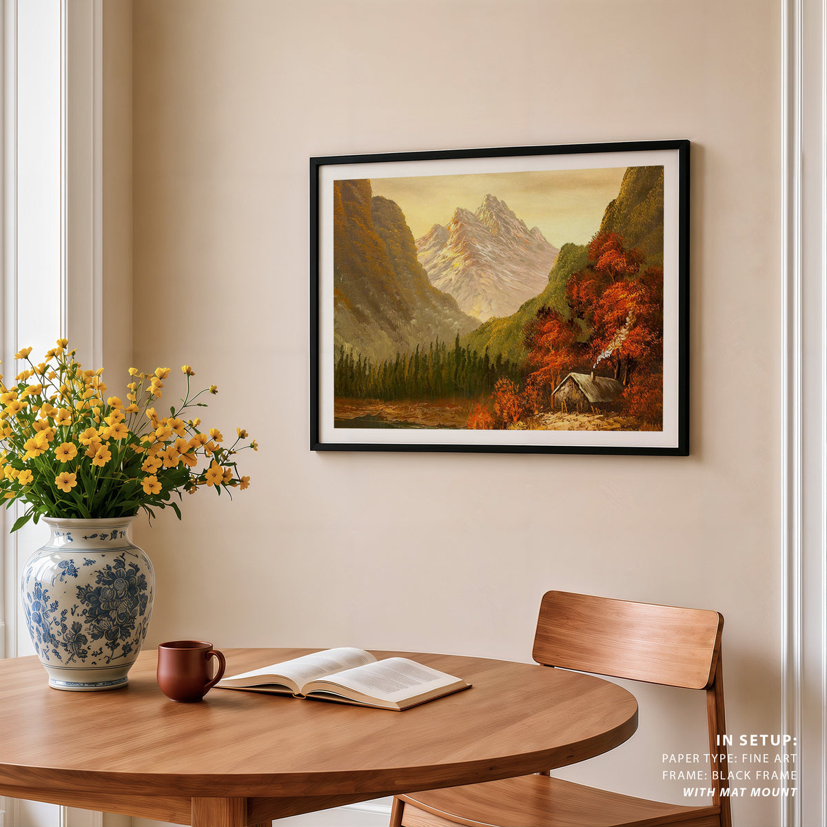 A Small Cabin near a Lake and Woods Landscape, Landscape Painting, Nature Art