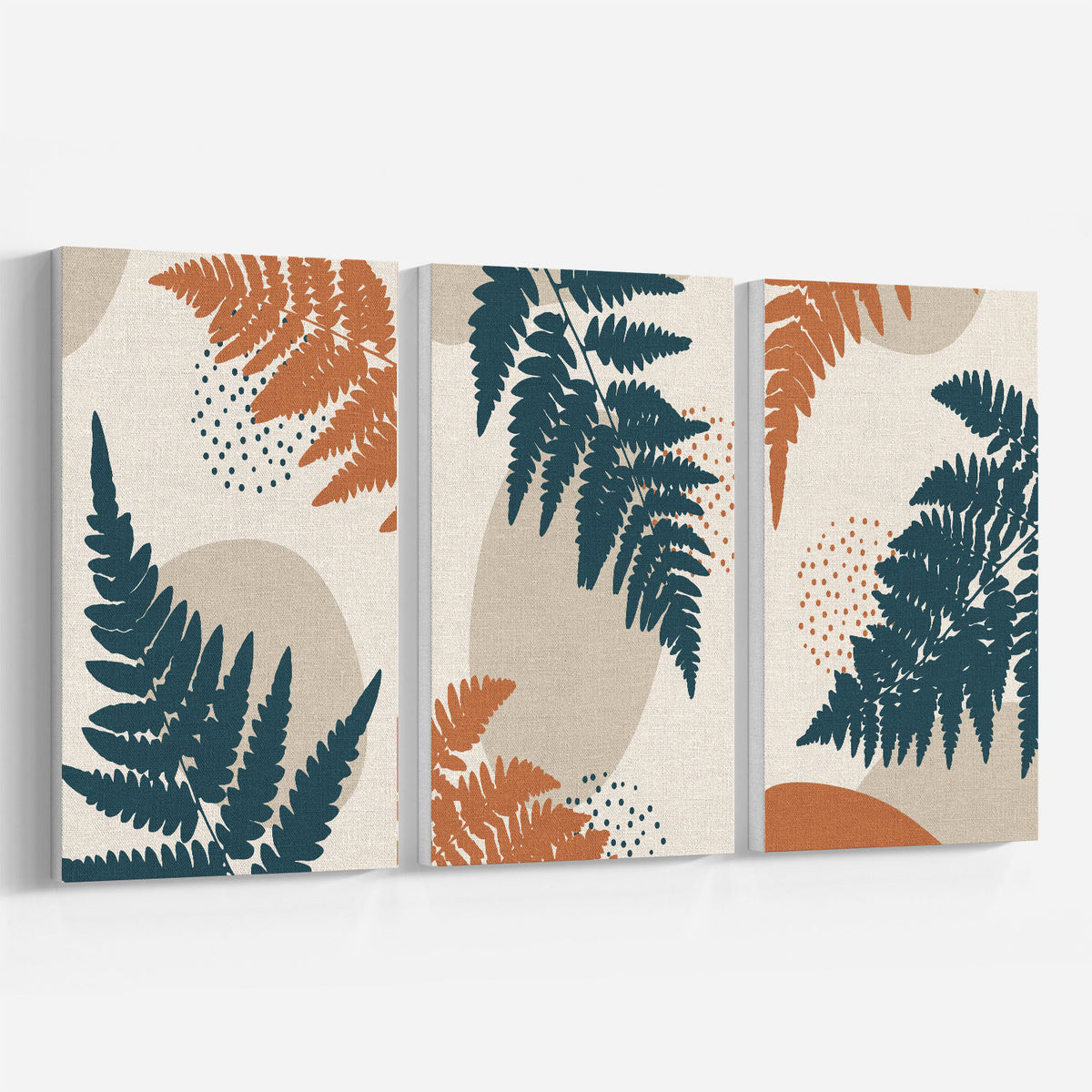 Abstract Botanical Plant and Leaves, Set of 3, Set of Three Paintings