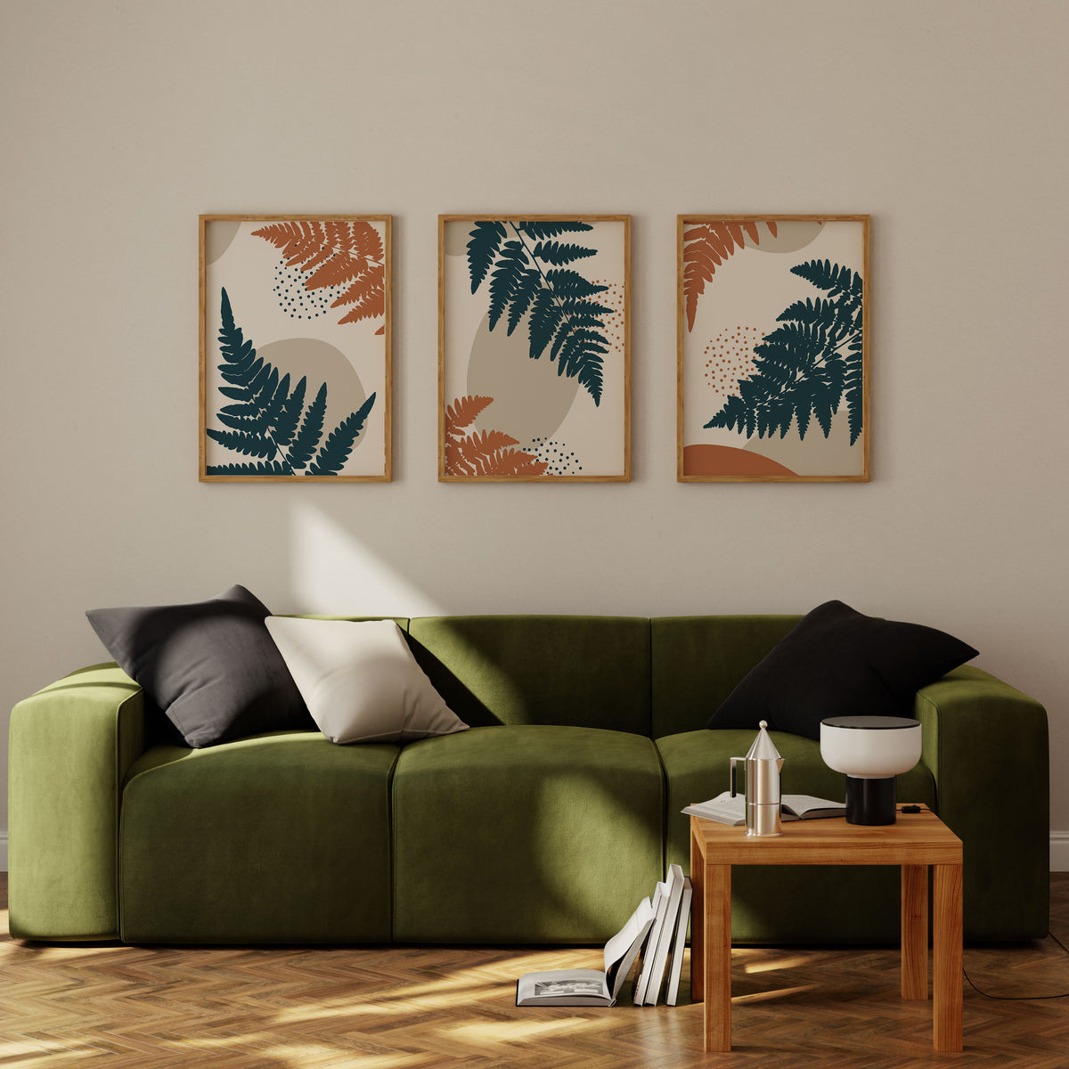 Abstract Botanical Plant and Leaves, Set of 3, Set of Three Paintings