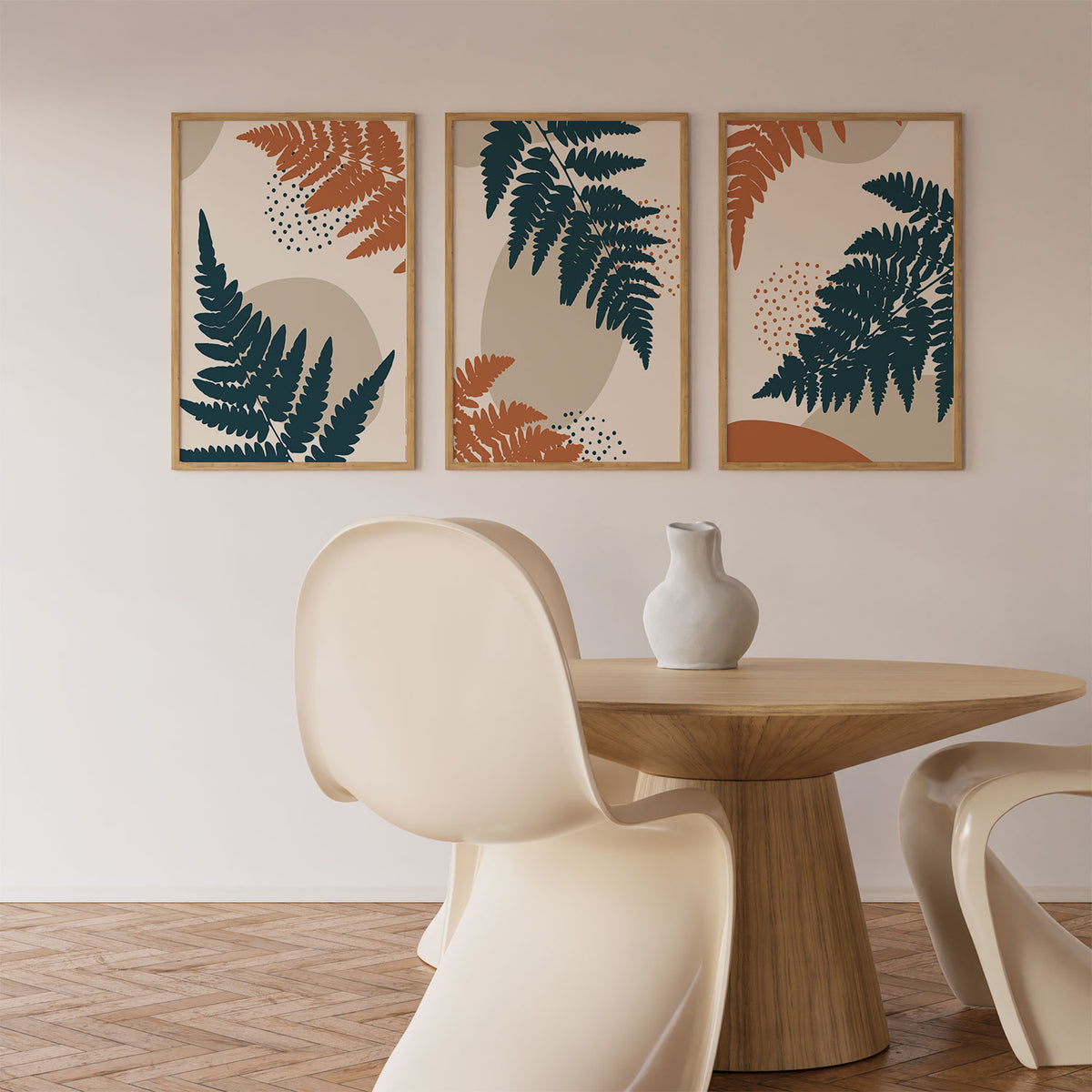 Abstract Botanical Plant and Leaves, Set of 3, Set of Three Paintings