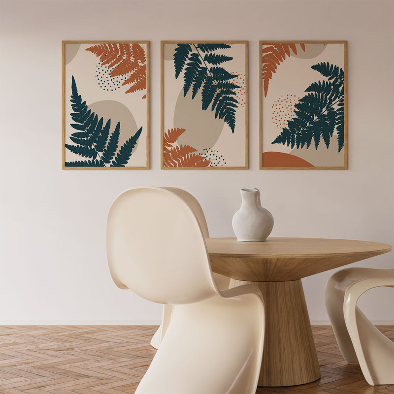 Abstract Botanical Plant and Leaves, Set of 3, Set of Three Paintings