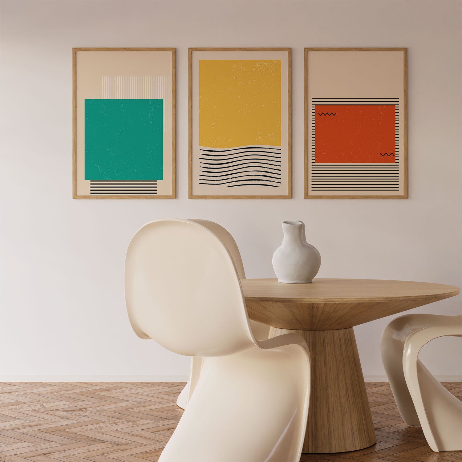 Blue Yellow Wall Painting, Abstract-Geometry-01 Art Set of 3, Modern A ...