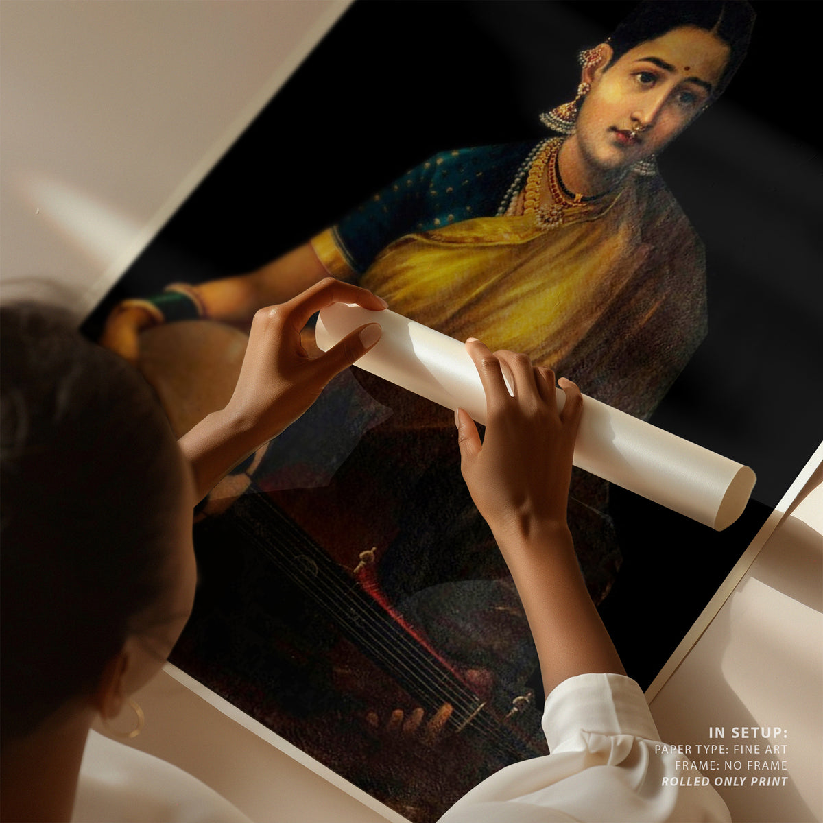 A Tamil Lady Playing the Swarbat, Ravi Varma Painting