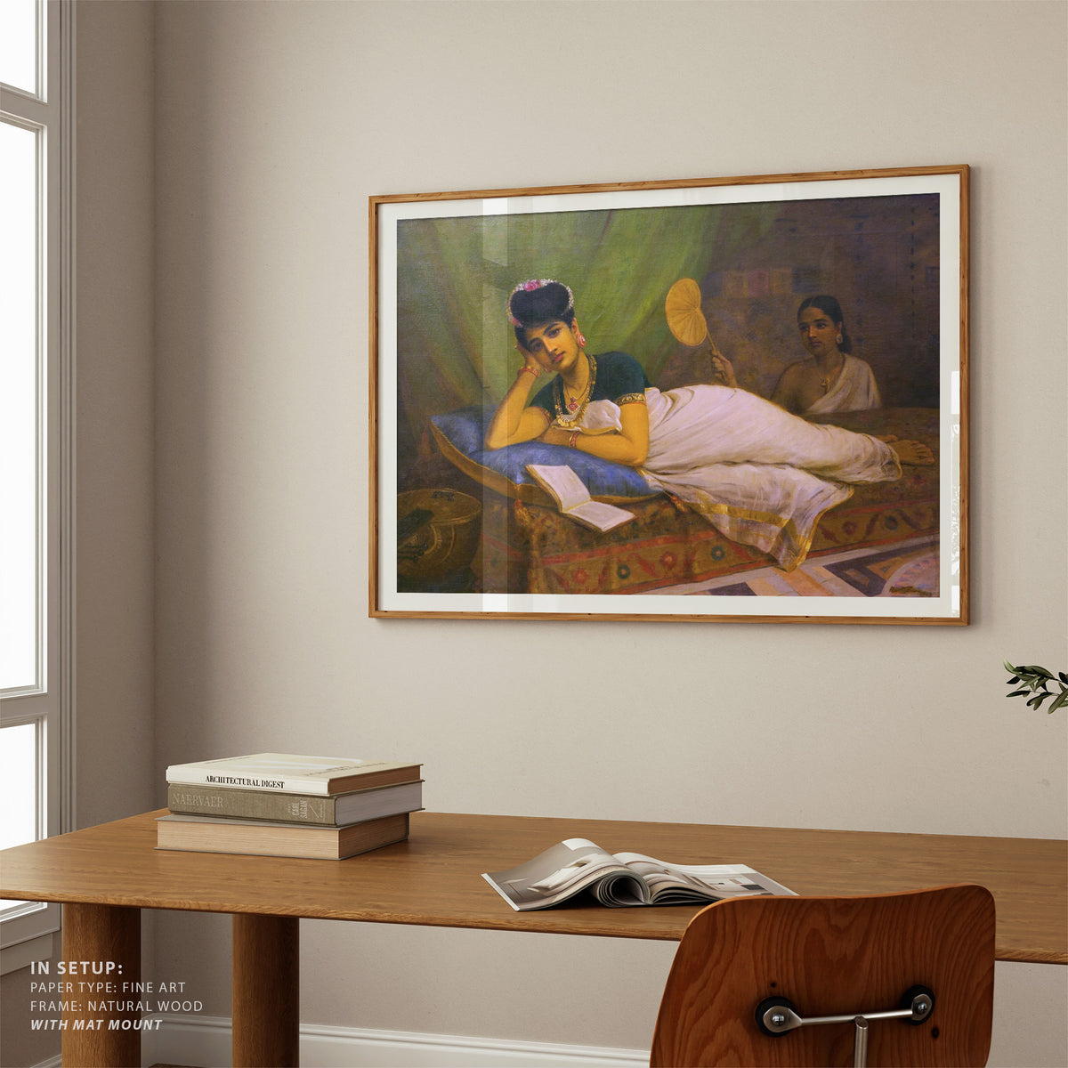 A Reclining Nayar lady on a velvet couch, Raja Ravi Varma Paintings