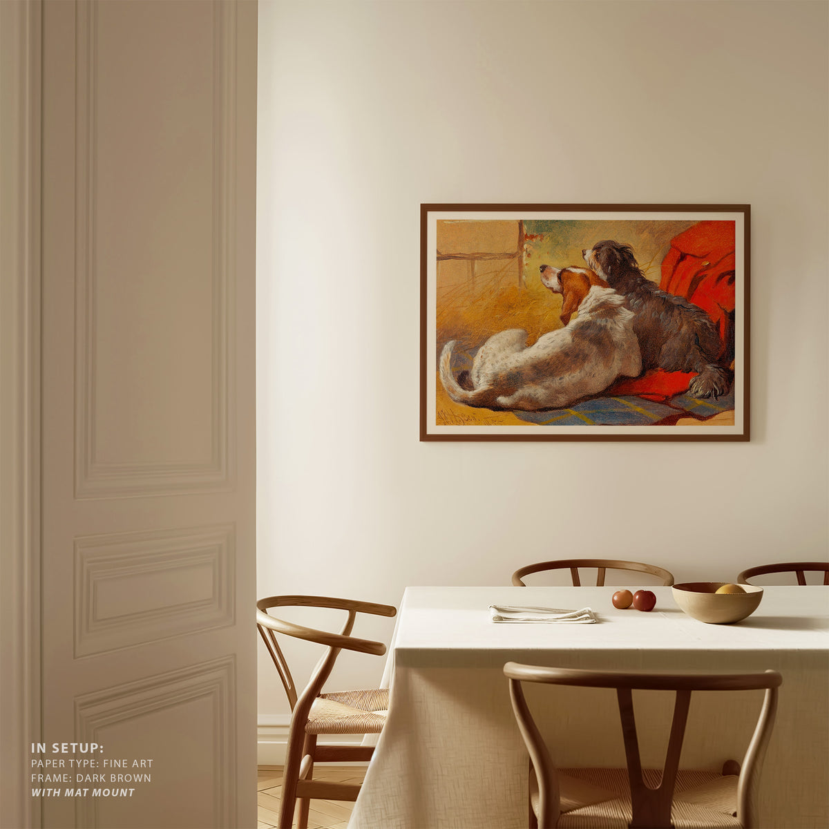 A Hound and a Bearded Collie seated on a Hunting Coat, Animal Painting