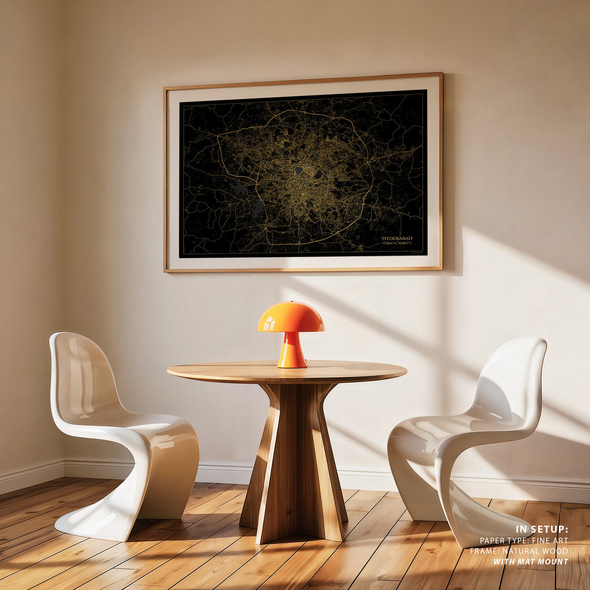 Hyderabad Map Gold and Black Map, Wall Art Prints