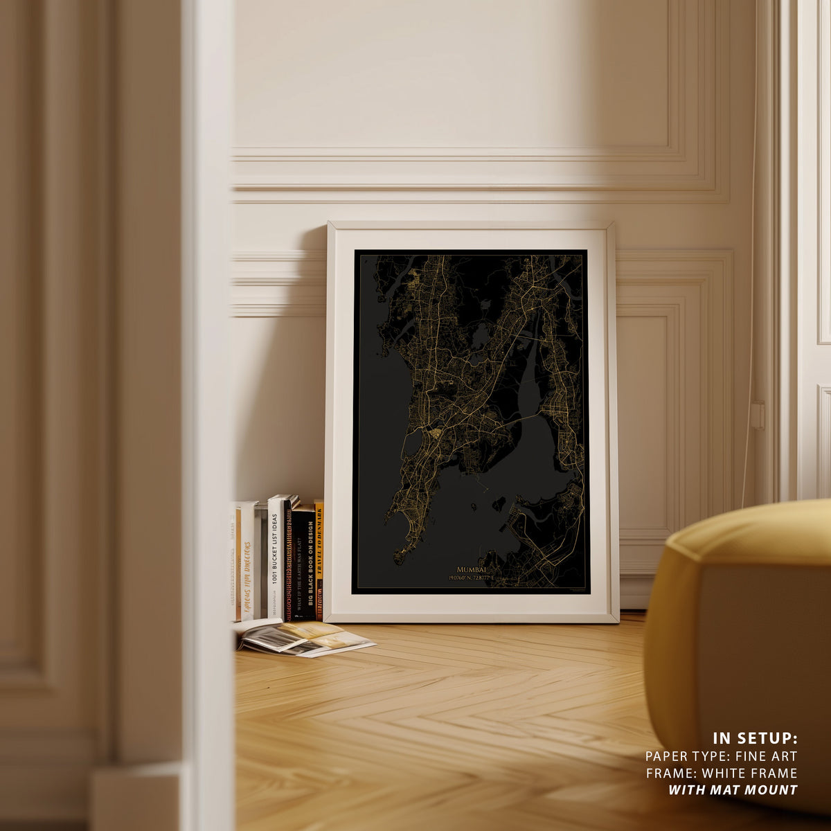Mumbai Map Gold and Black Map, Wall Art Prints