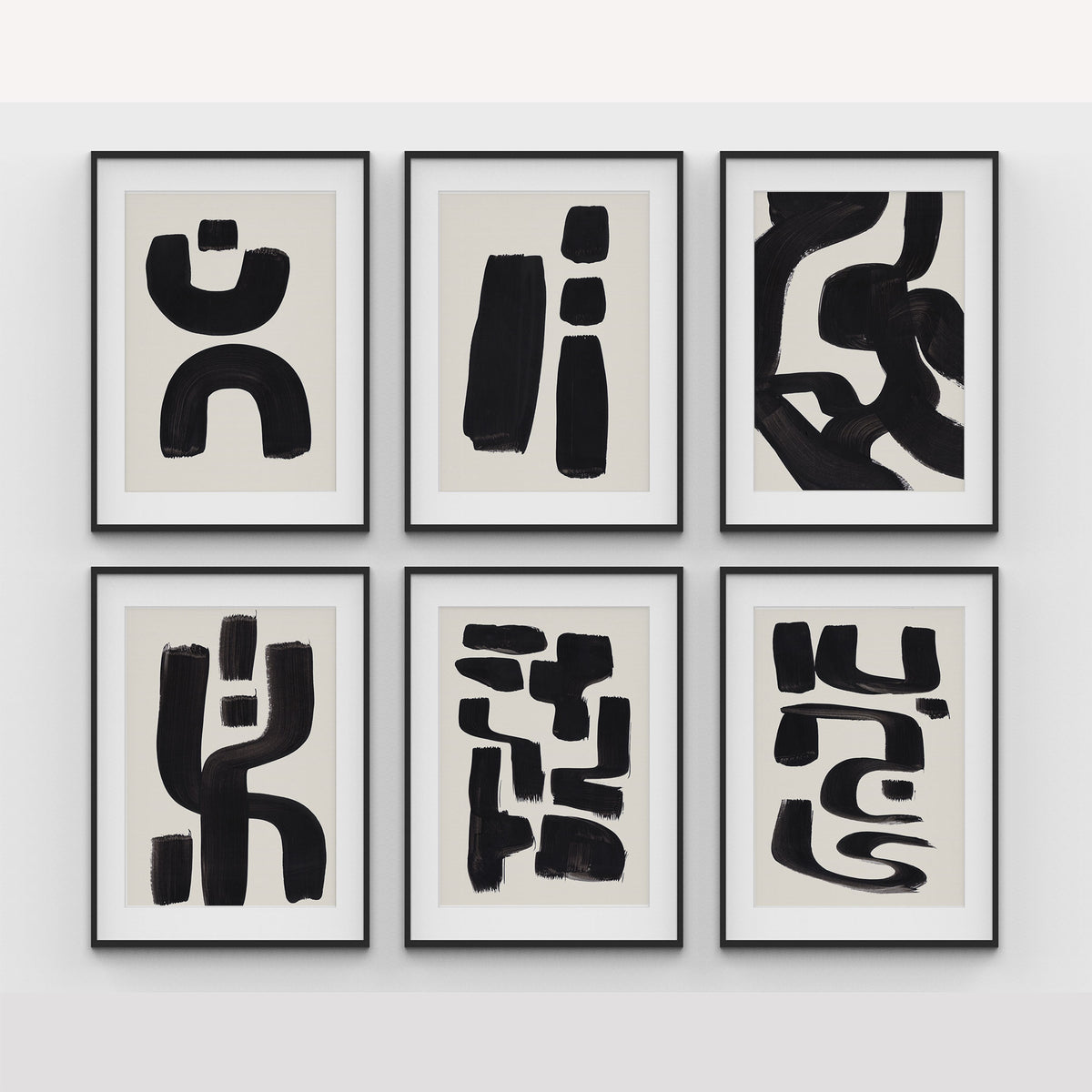 Abstract Art Set of 6, Abstract BW Art Shapes Paintings