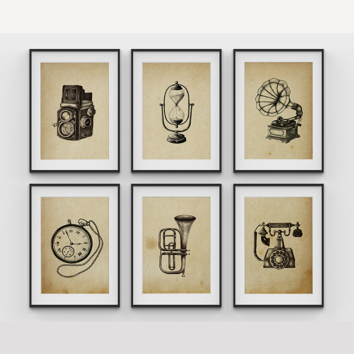 Vintage Insturments Monochrome II, Vintage Posters, Vintage Art, Set of 6