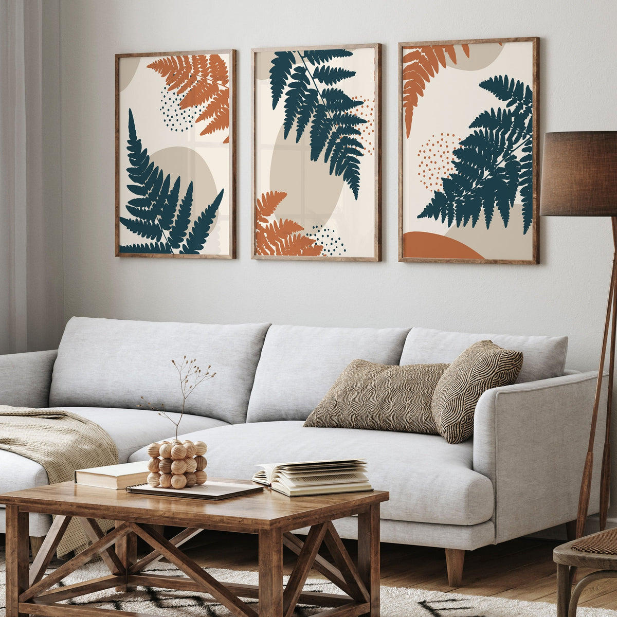 Abstract Botanical Plant and Leaves, Set of 3, Set of Three Paintings