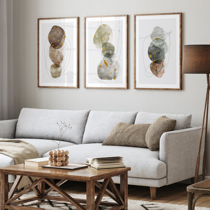 Abstract Geometry Watercolor Style Modern Art, Set of 3, Set of Three Paintings
