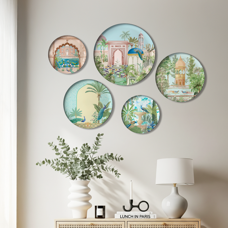 Ethereal India Wall Plate Set, Indian Heritage Set of 5