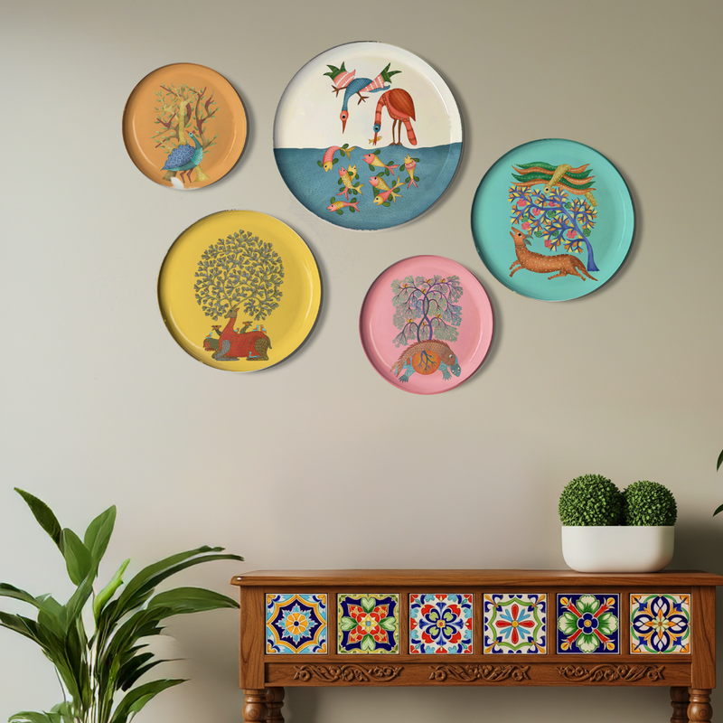 Gondh Mythica Wall Decor Plate, Set of 5, Art Plate Set