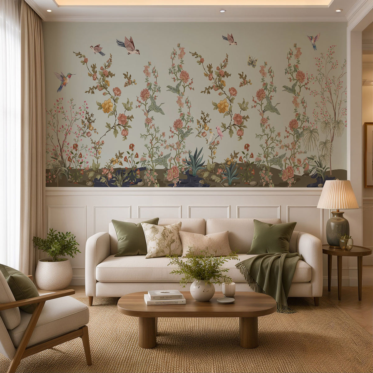 Blossom Bird Garden Botanical Wallpaper