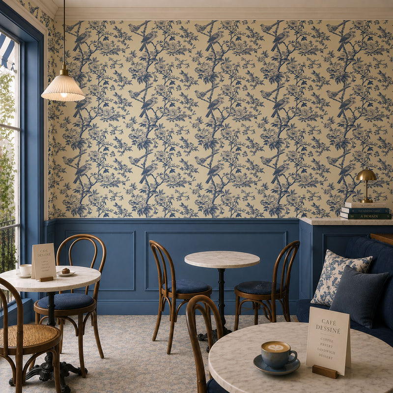 Bleu Botanique 01 Wallpaper, European Wallpaper, French Style