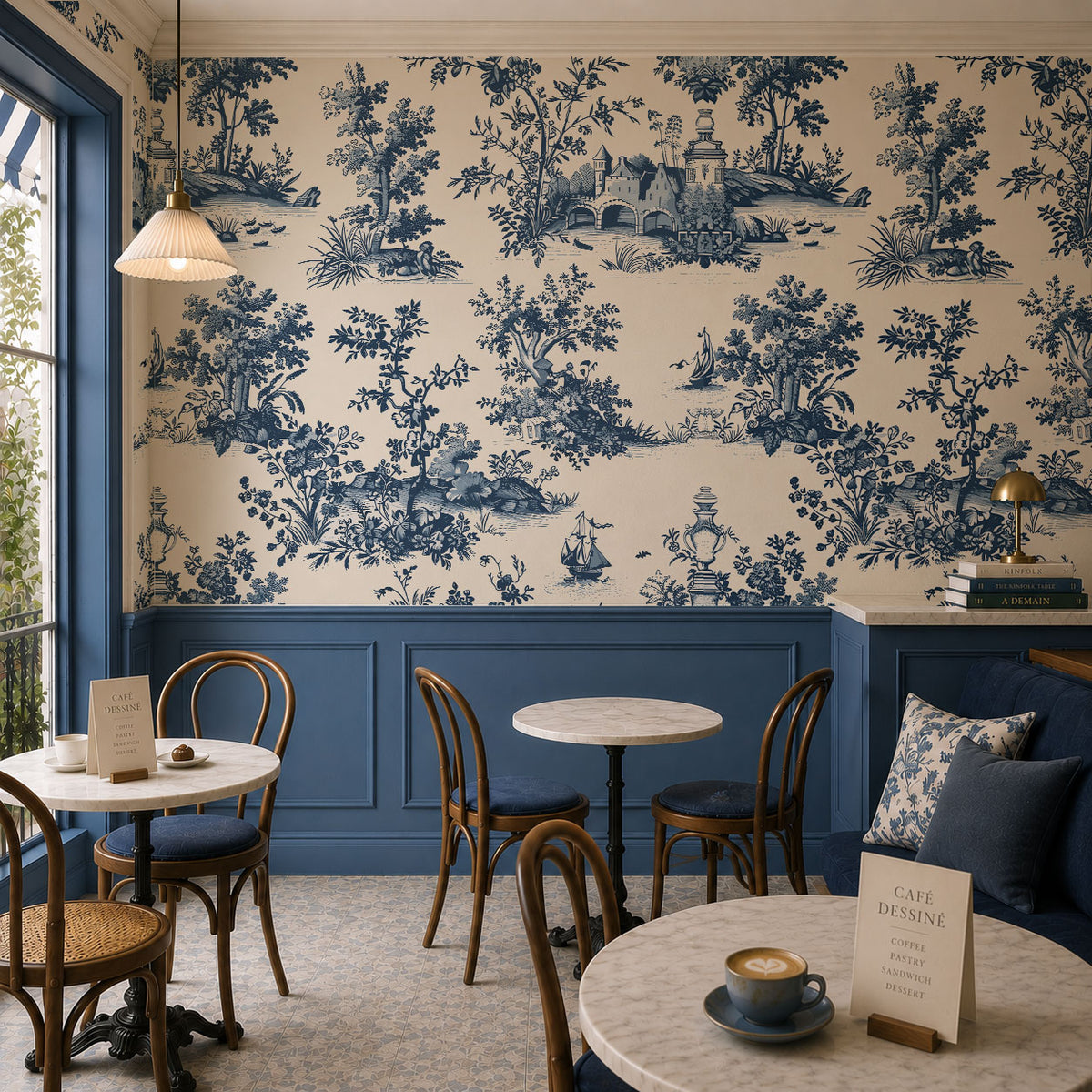 Bleu Botanique 02 Wallpaper, European Wallpaper, French Style