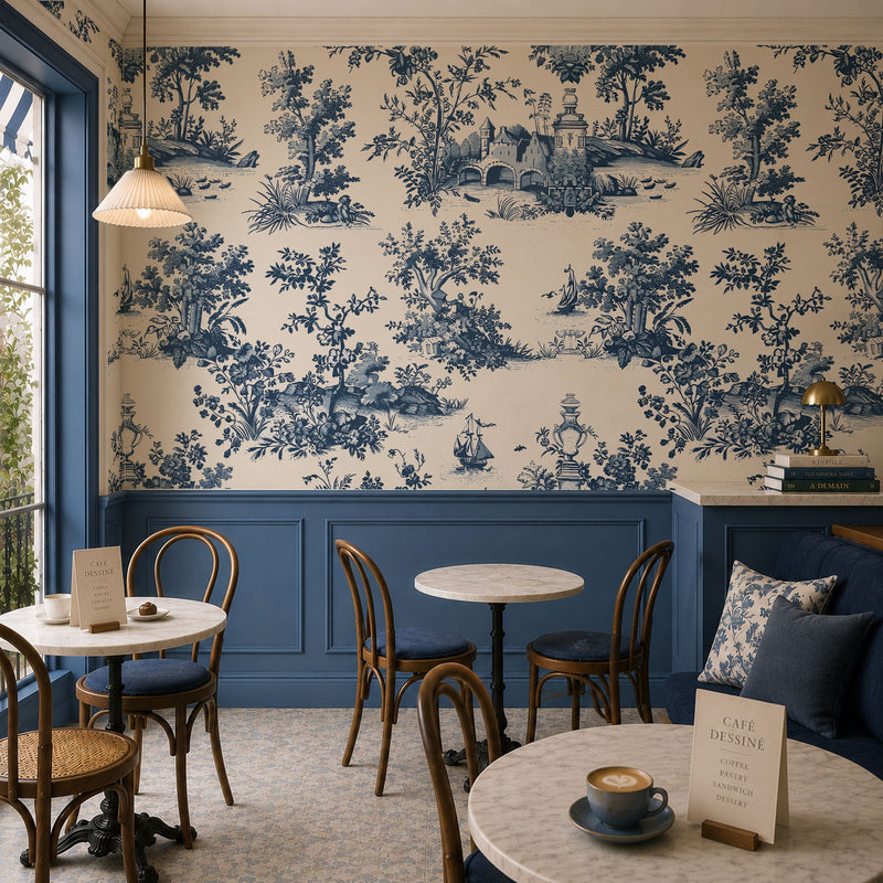 Bleu Botanique 02 Wallpaper, European Wallpaper, French Style
