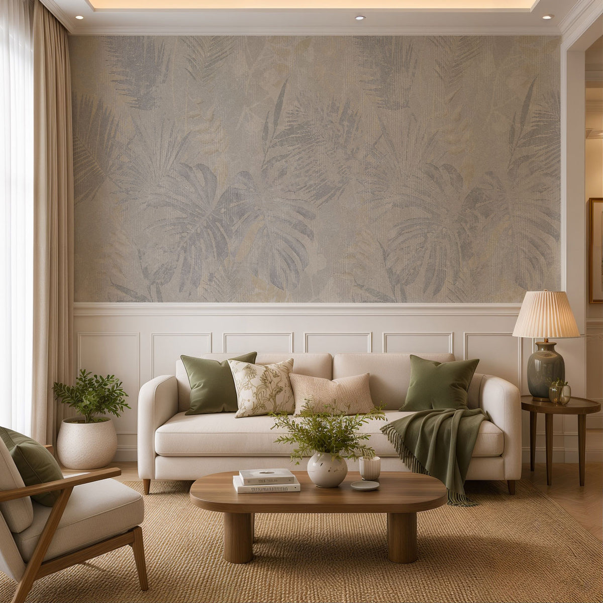 Muted Tropical Mist Botanical Wallpaper
