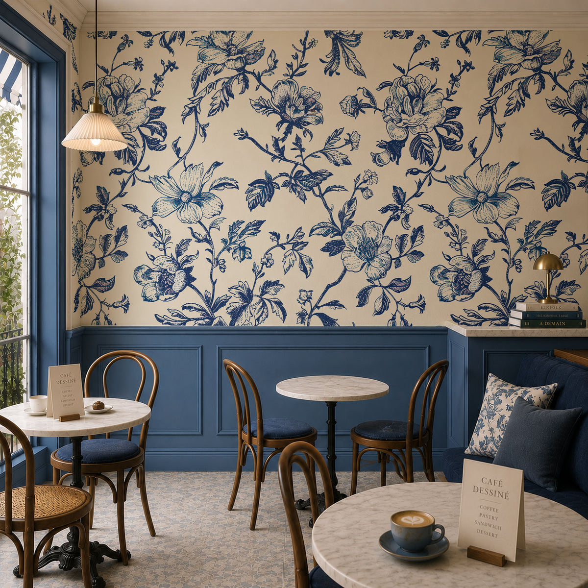 Jardin en Bleu Wallpaper, European Wallpaper