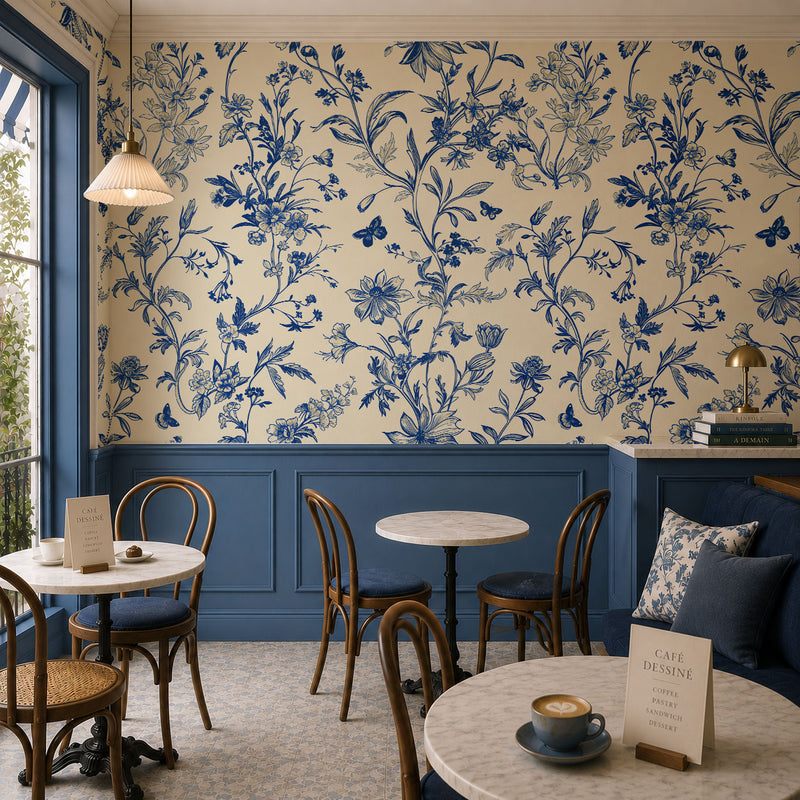 Bleu de Flora Wallpaper, European Wallpaper, French Style