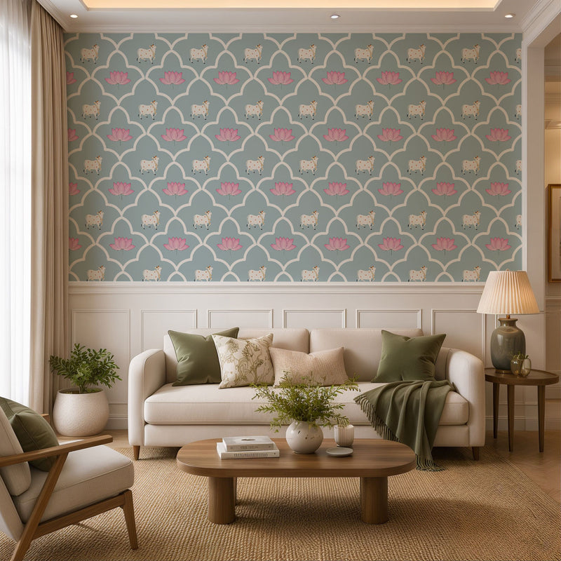 Sacred Cow Lattice Floral Wallpaper