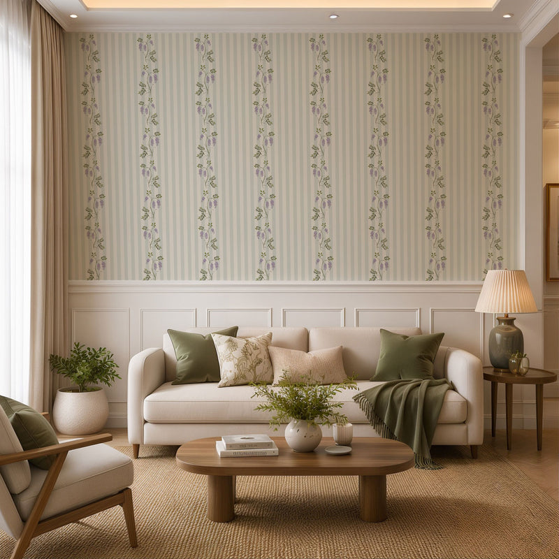 Wisteria Stripes Floral Wallpaper