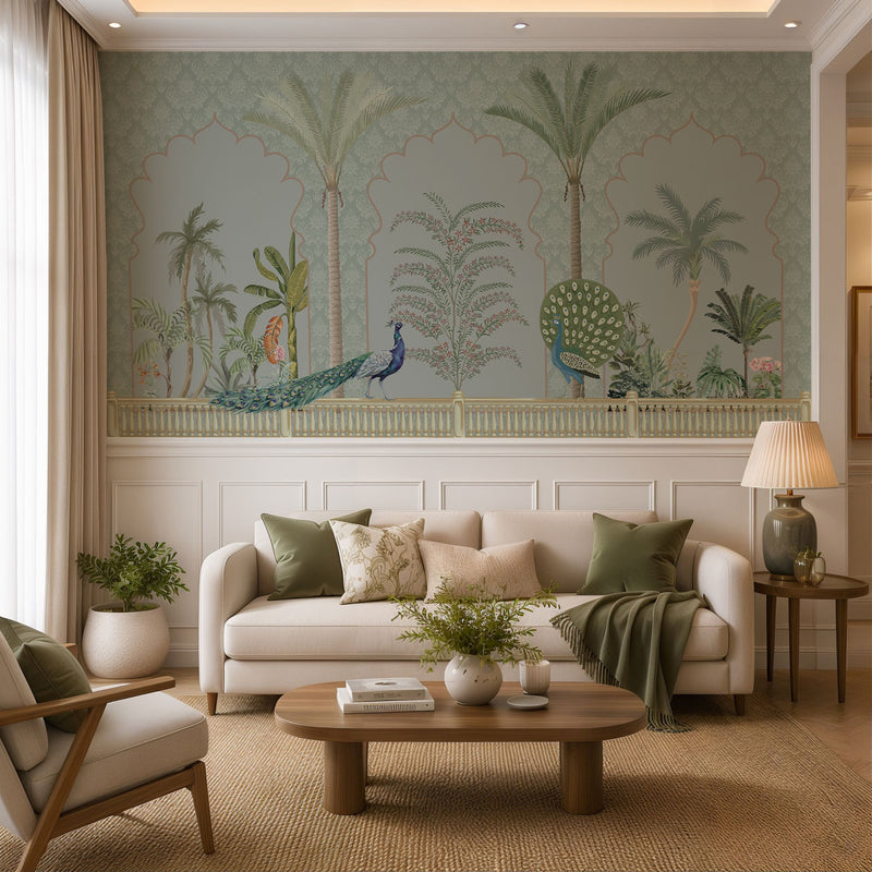 Peacock Courtyard Botanical Wallpaper
