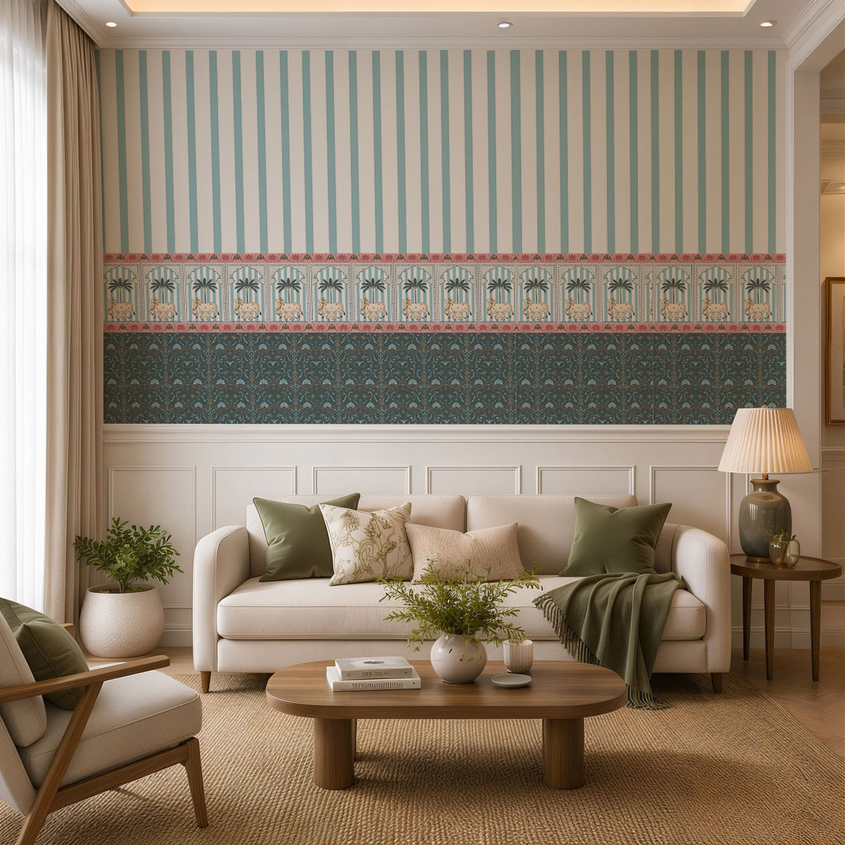 Pichwai Cow Stripes Floral Wallpaper