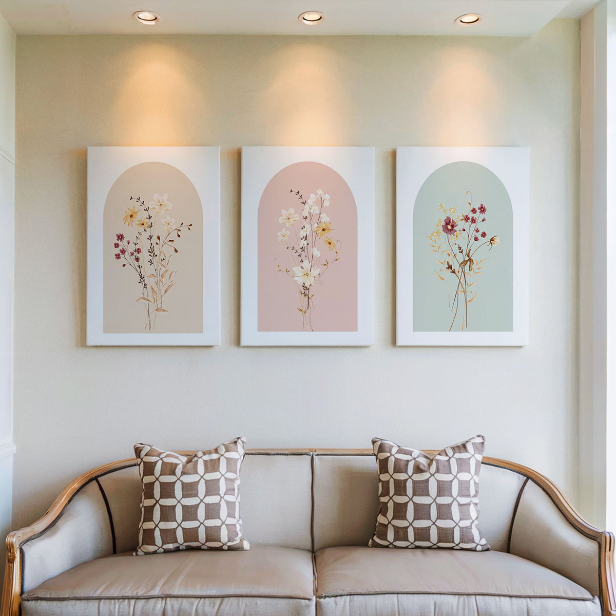 Fall Flowers Spring, Botanical Wall Art Set of 3 Home Decor Painting.