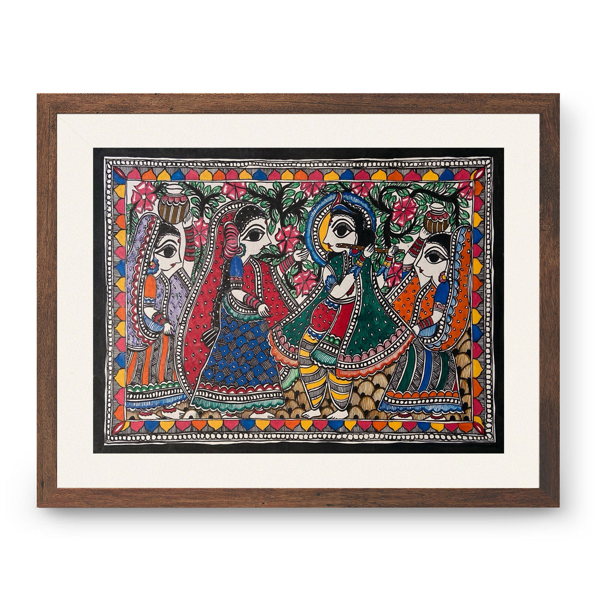 Krishna Dancing with Gopis, Madhubani Art, Madhubani Painting – Dessine Art