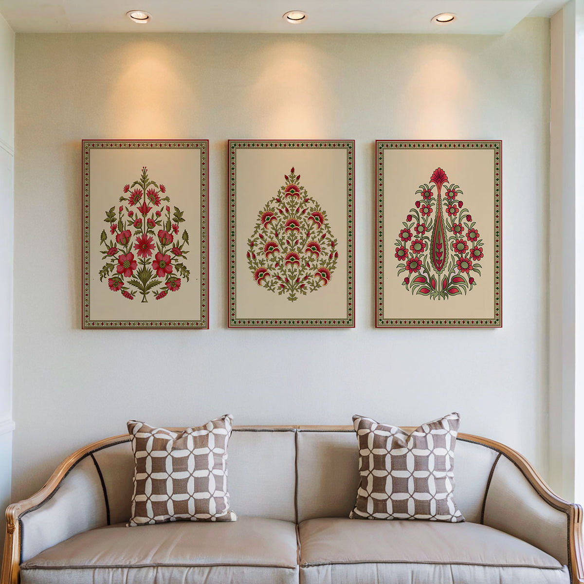 Set of 3 Seamless Mughal Motif Wall Art Paintings