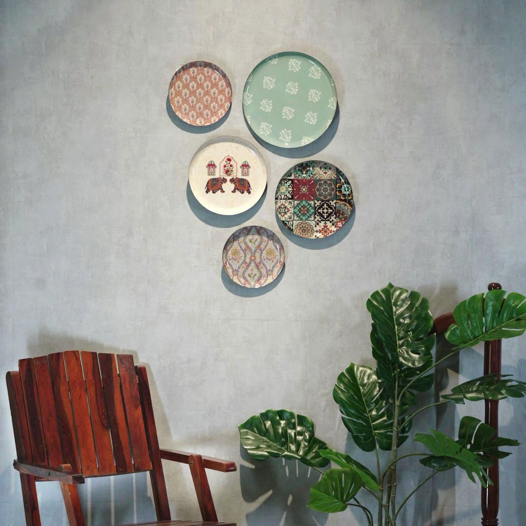 Traditional Jaipur Wall Plate Set, Set of 5, Art Plate Set