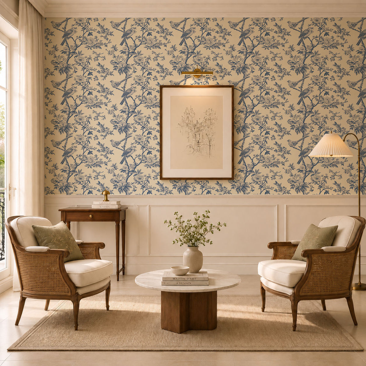 Bleu Botanique 01 Wallpaper, European Wallpaper, French Style