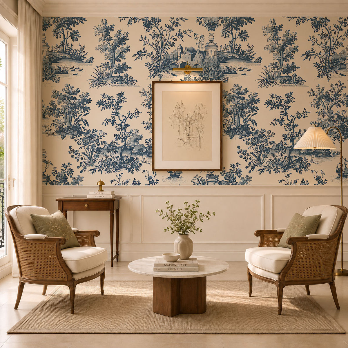 Bleu Botanique 02 Wallpaper, European Wallpaper, French Style
