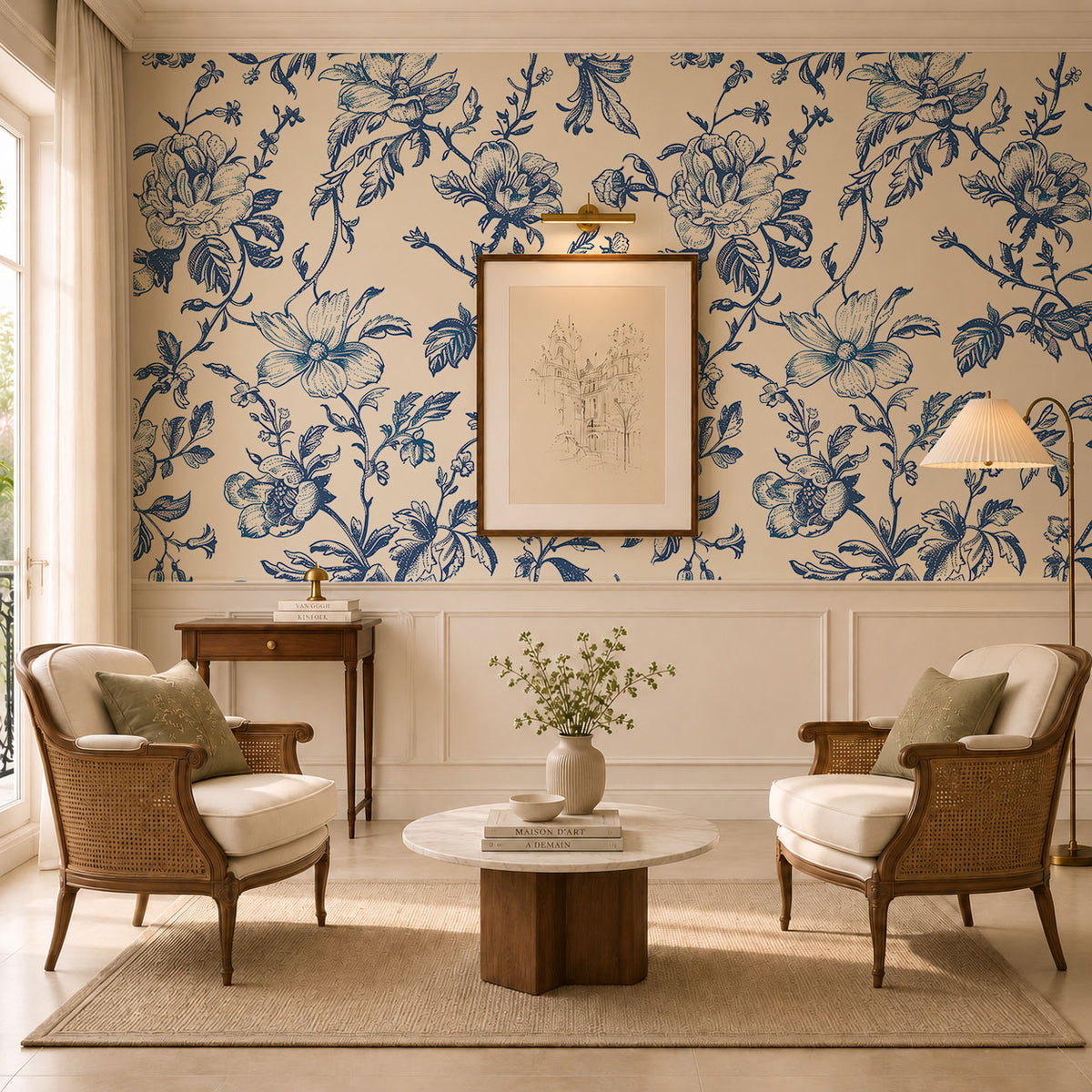 Jardin en Bleu Wallpaper, European Wallpaper