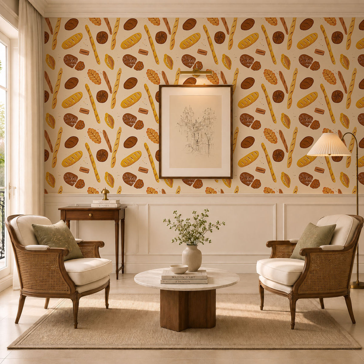Baguette and Loaf Wallpaper, European Wallpaper, French Style